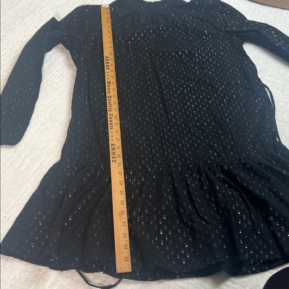 New! Gap black and metallic mock neck long ballon sleeves ruffle hem mini dress - Picture 6 of 13